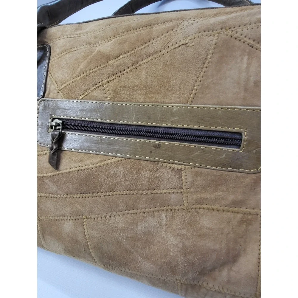Vaan & Co Upcycled Leather Suede Duffle Bag Brown Chevron Weekender Travel Bag